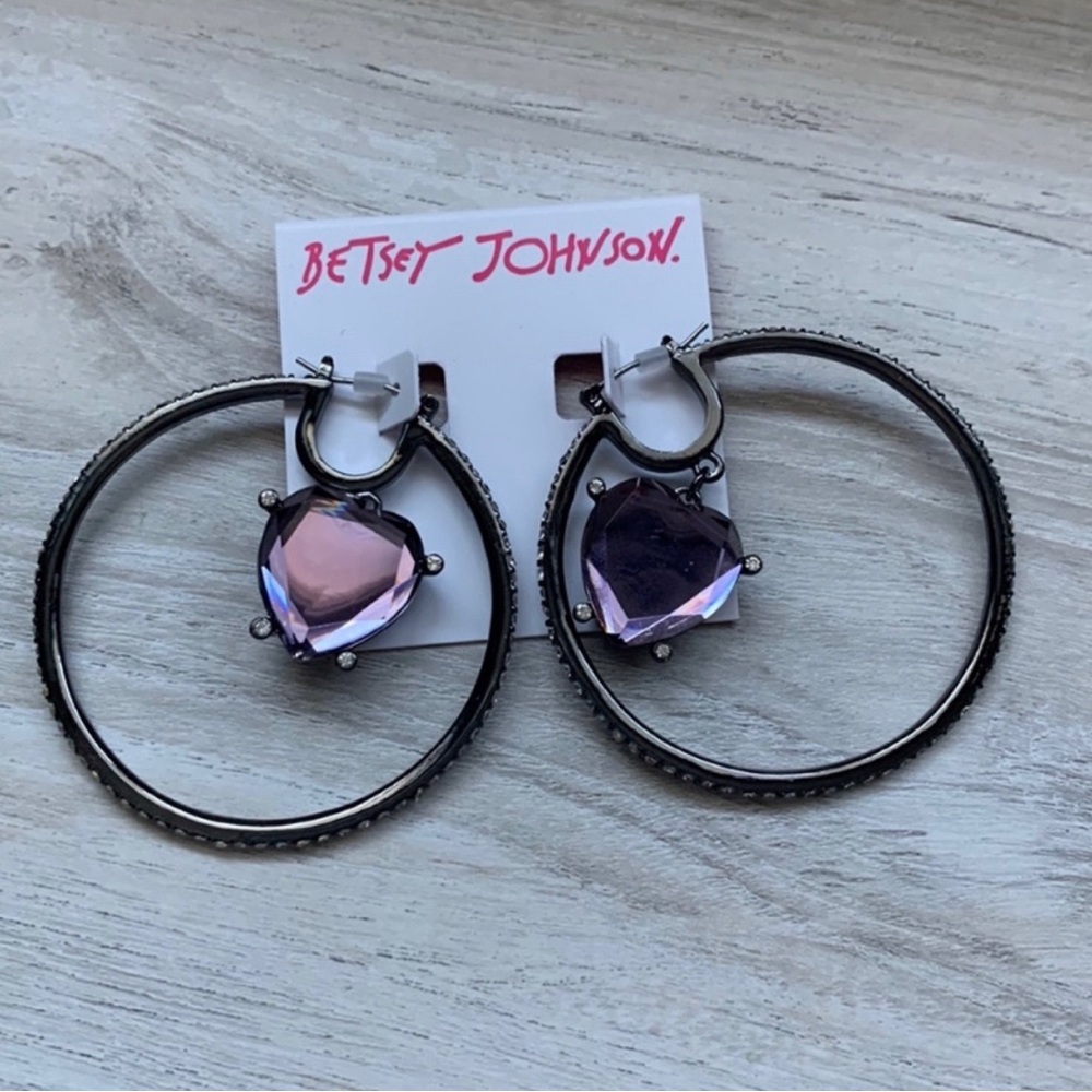 Betsey Johnson Heart Charm Hoop Earrings